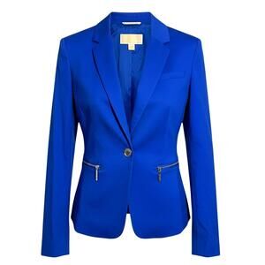 Michael Kors Womens (6) Electric Blue 1-Button Career Blazer Cotton-Blend  Lined